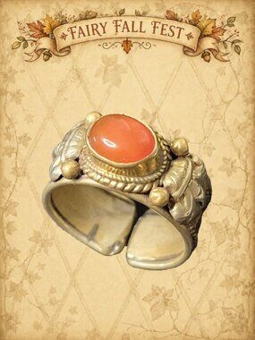 Olden Heights 🏔️🧚‍♂ Vintage Brass & Silver Adujstable Boho Ring Faux Cornaline